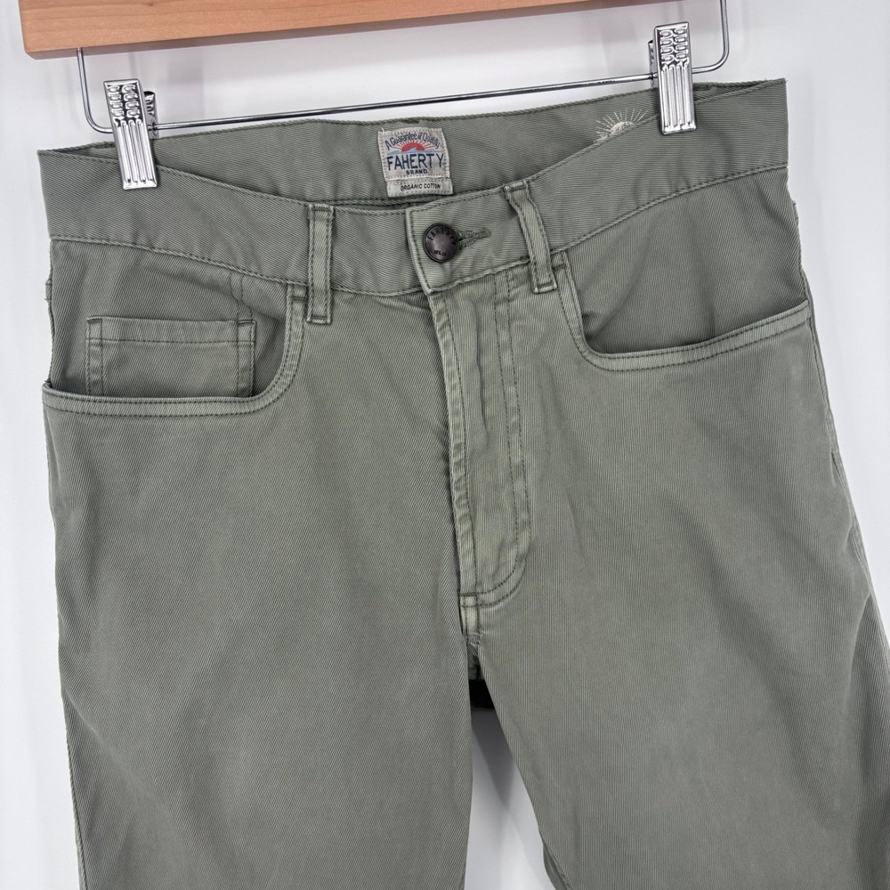 Faherty Comfort Twill 5 Pocket Pants Mens 28x32 Green Organic Cotton Chino